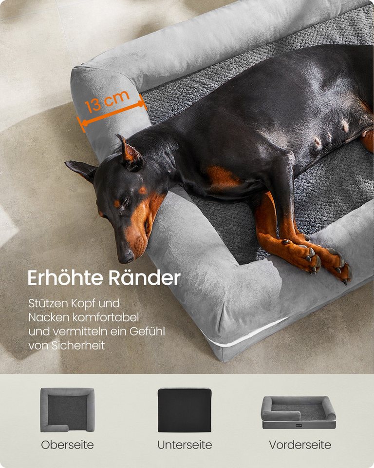 FEANDREA Hundebett Orthopädisches, Bezug abnehmbar und waschbar, rutschfeste, 120 x 85 x 20 cm, weiche Polsterung, erhöhte Ränder, Hundekorb – Bild 4 von 5