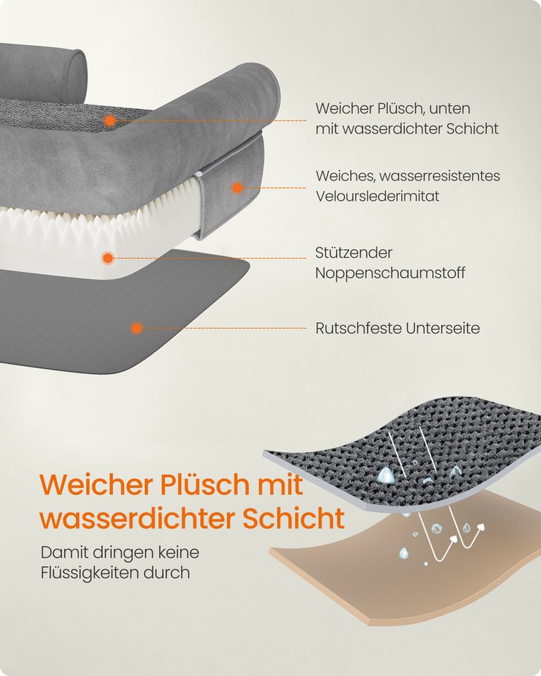 FEANDREA Hundebett Orthopädisches, Bezug abnehmbar und waschbar, rutschfeste, 120 x 85 x 20 cm, weiche Polsterung, erhöhte Ränder, Hundekorb – Bild 5 von 5