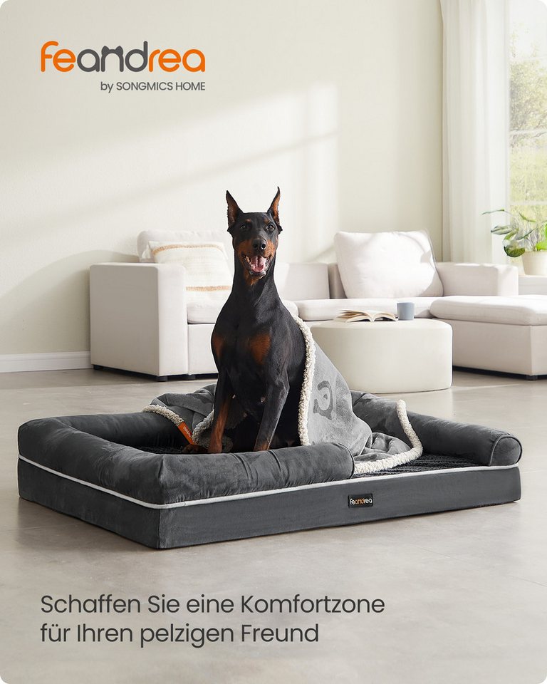 FEANDREA Hundebett Orthopädisches, Bezug abnehmbar und waschbar, rutschfeste, 120 x 85 x 20 cm, weiche Polsterung, erhöhte Ränder, Hundekorb – Bild 2 von 5