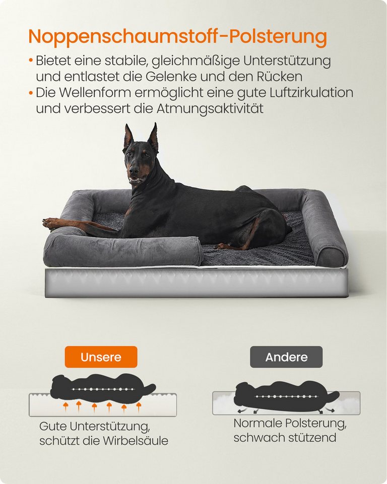FEANDREA Hundebett Orthopädisches, Bezug abnehmbar und waschbar, rutschfeste, 120 x 85 x 20 cm, weiche Polsterung, erhöhte Ränder, Hundekorb – Bild 3 von 5