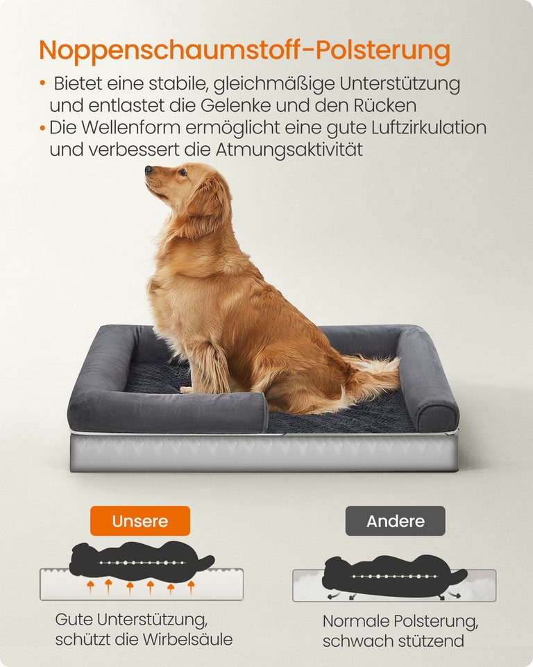 FEANDREA Hundebett Orthopädisches, Bezug abnehmbar und waschbar, rutschfeste, 112 x 81 x 18 cm, weiche Polsterung, erhöhte Ränder, Hundekorb – Bild 3 von 5