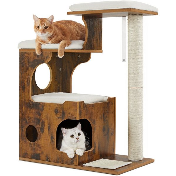 FEANDREA Kratzbaum Liegeflächen, 86 cm hoher Katzenbaum, mit Höhle, und Sisal-Kratzmatte, Säule