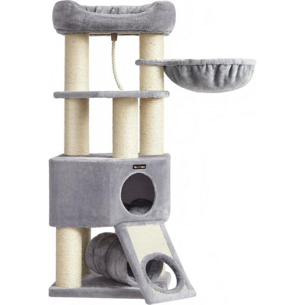 FEANDREA Kratzbaum mehrstöckiger Katzenbaum, 50 x 50 x 141 cm, mit Höhle, Hängematte, Plüschplattform, Tunnel