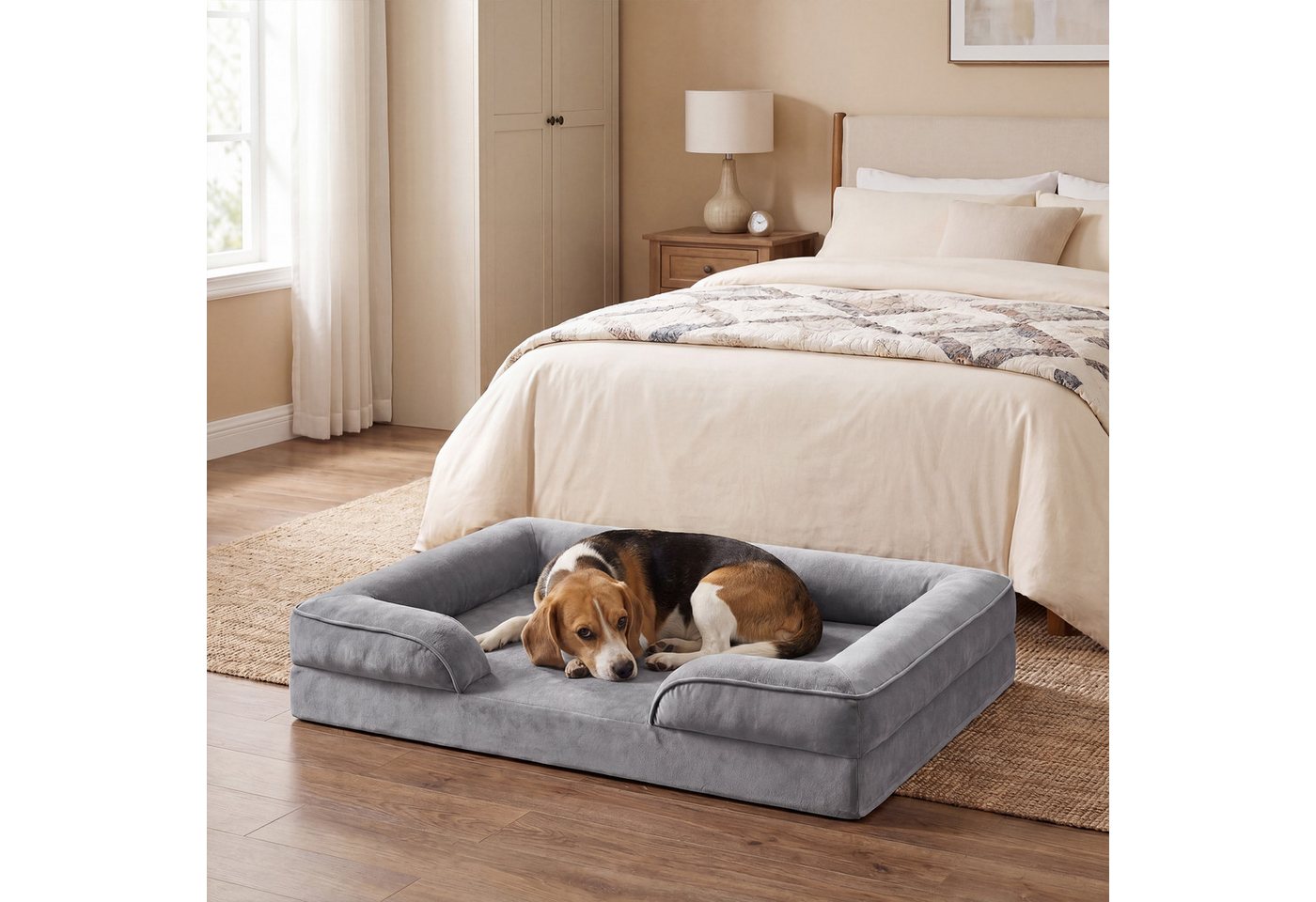 FEANDREA Tierbett Bezug abnehmbar, waschbar, rutschfest, Innenfutter wasserabweisend, 89 x 63 x 16 cm, Bezug abnehmbar, rutschfest, Hundekissen L – Bild 2 von 5