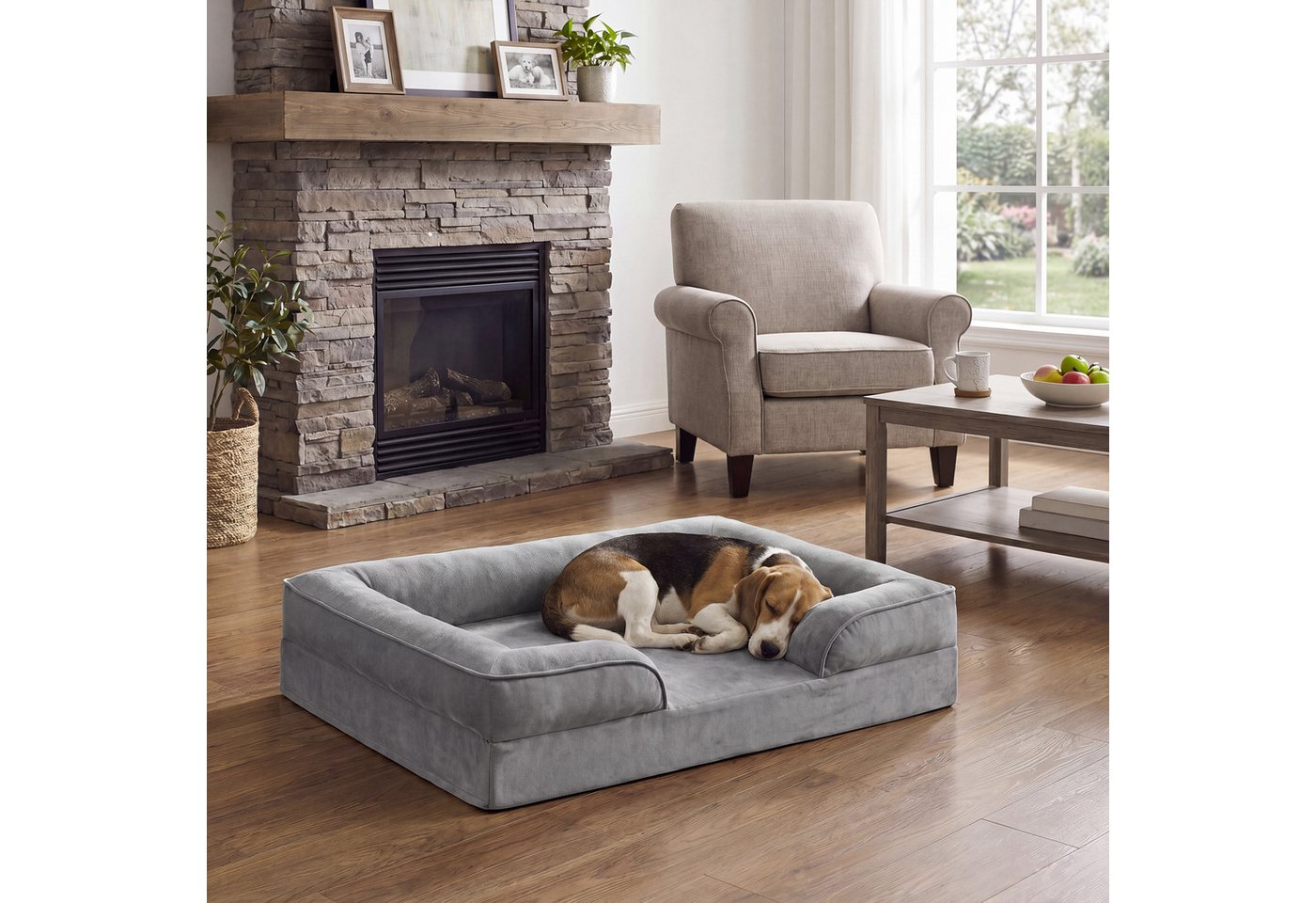 FEANDREA Tierbett Bezug abnehmbar, waschbar, rutschfest, Innenfutter wasserabweisend, 89 x 63 x 16 cm, Bezug abnehmbar, rutschfest, Hundekissen L – Bild 3 von 5