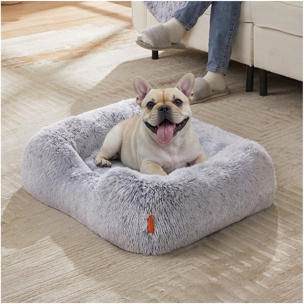 FEANDREA Tierbett Hundebett, Hundekissen, Hundekorb, Hundesofa, rutschfest, Ombré-Grau, weiche Polsterung, 71 x 55 x 18 cm, erhöhte Ränder, Bezug abnehmbar und 
