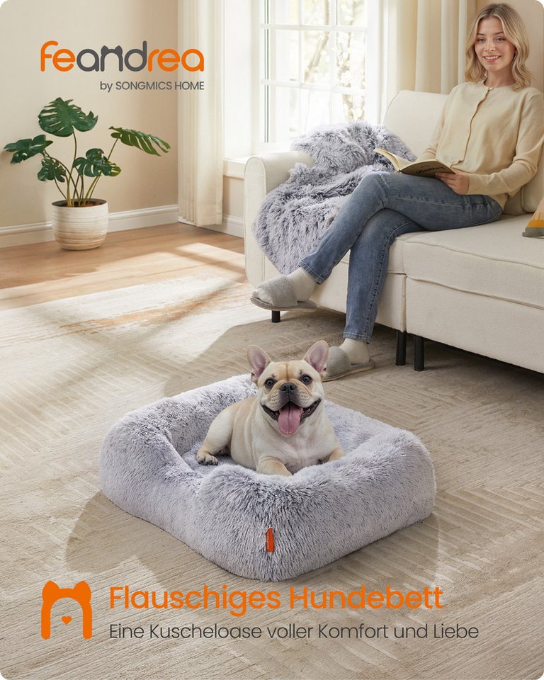 FEANDREA Tierbett Hundebett, Hundekissen, Hundekorb, Hundesofa, rutschfest, Ombré-Grau, weiche Polsterung, 71 x 55 x 18 cm, erhöhte Ränder, Bezug abnehmbar und  – Bild 2 von 5