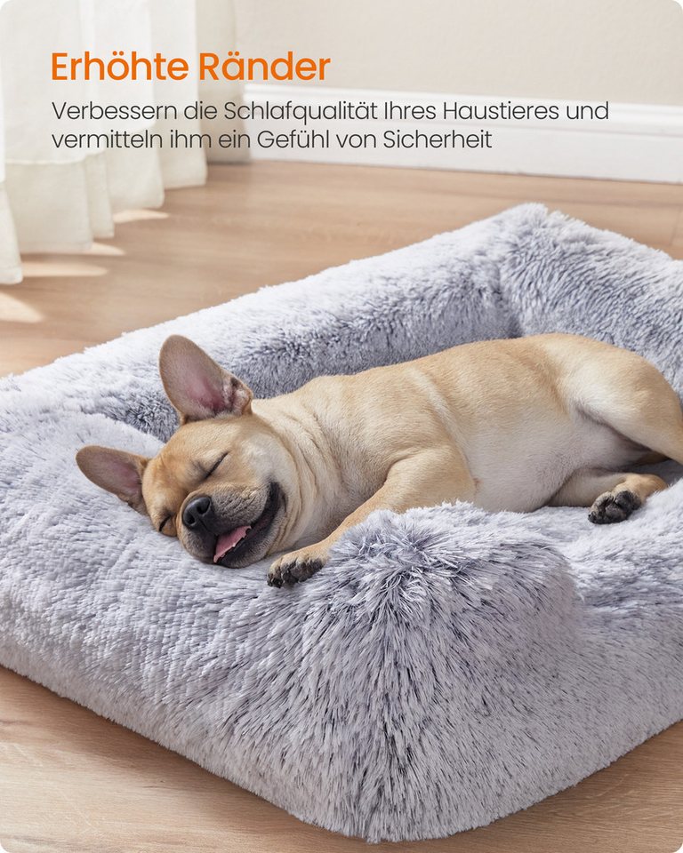 FEANDREA Tierbett Hundebett, Hundekissen, Hundekorb, Hundesofa, rutschfest, Ombré-Grau, weiche Polsterung, 71 x 55 x 18 cm, erhöhte Ränder, Bezug abnehmbar und  – Bild 3 von 5