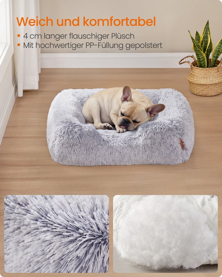 FEANDREA Tierbett Hundebett, Hundekissen, Hundekorb, Hundesofa, rutschfest, Ombré-Grau, weiche Polsterung, 71 x 55 x 18 cm, erhöhte Ränder, Bezug abnehmbar und  – Bild 4 von 5