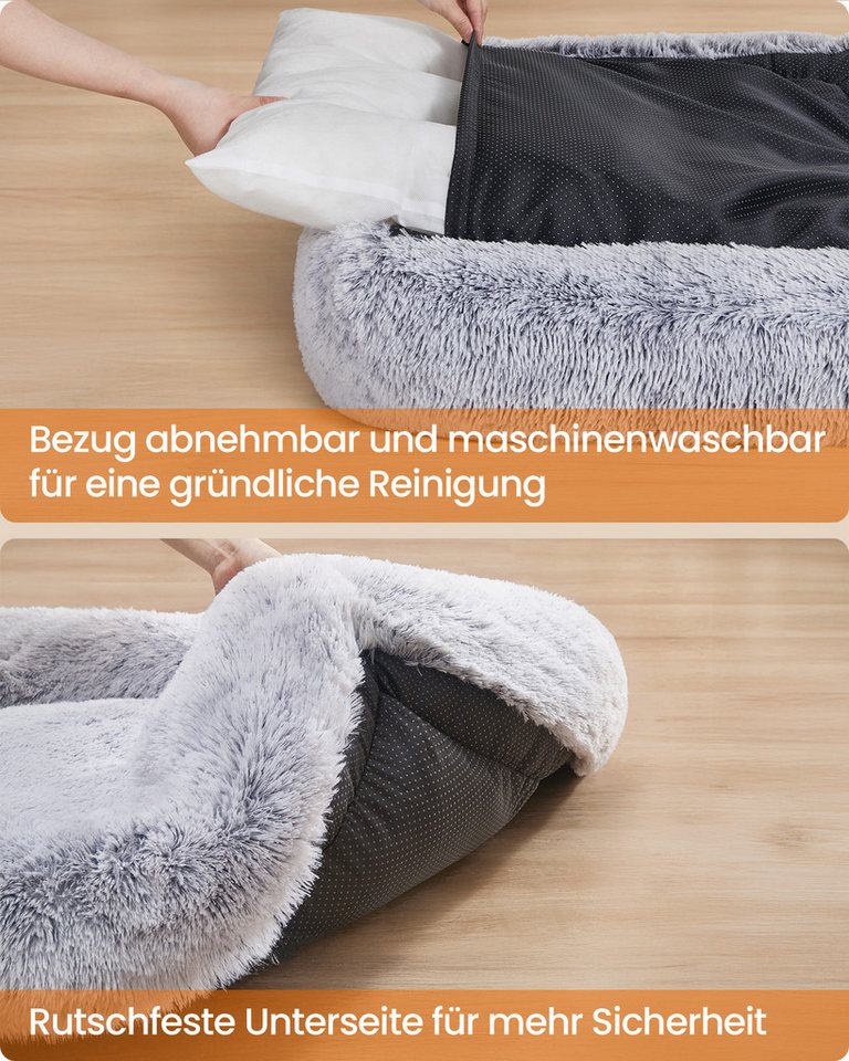 FEANDREA Tierbett Hundebett, Hundekissen, Hundekorb, Hundesofa, rutschfest, Ombré-Grau, weiche Polsterung, 71 x 55 x 18 cm, erhöhte Ränder, Bezug abnehmbar und  – Bild 5 von 5