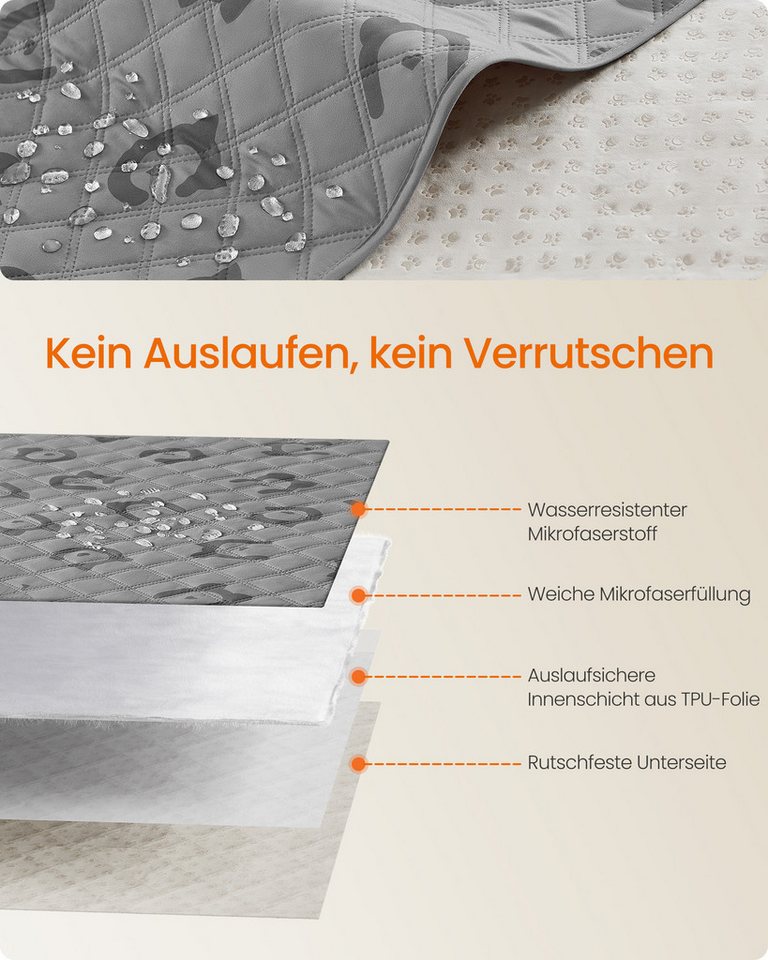 FEANDREA Tierdecke Wasserdichte Hundedecke, Decke, Autoschondecke, Sofaschutz, taubengrau, 135 x 76 cm, maschinenwaschbar, rutschfeste Unterseite, Stepp-Design – Bild 3 von 5