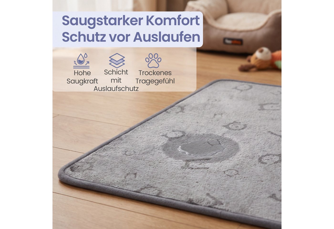 FEANDREA Tierdecke wiederverwendbare Hundematte 2er Set Hamster rutschfest, Tierdecke Hundedecke, 2er Set, 90 x 60 cm – Bild 3 von 5