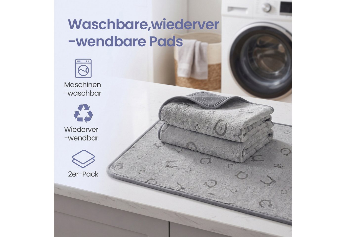 FEANDREA Tierdecke wiederverwendbare Hundematte 2er Set Hamster rutschfest, Tierdecke Hundedecke, 2er Set, 90 x 60 cm – Bild 4 von 5