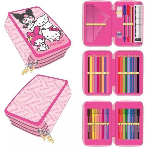 Hello Kitty Federmäppchen Hello Kitty Kawaii Cuties gefülltes 3-stöckiges Federmäppchen