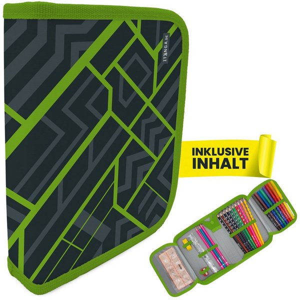itenga Federmäppchen itenga Schüler-Etui Mäppchen geometrisches Muster 28 teilig (gefüllt)