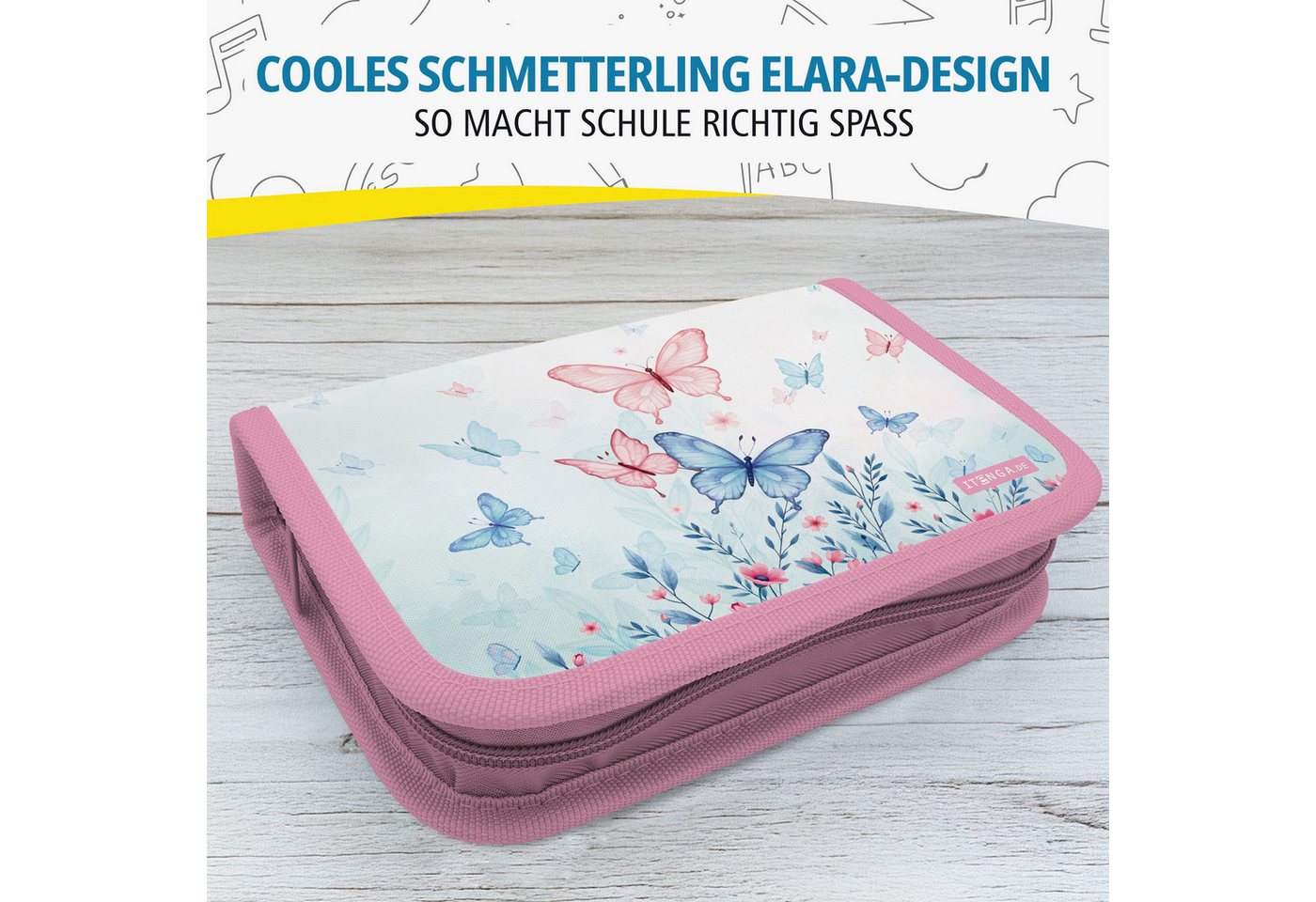 itenga Federmäppchen itenga Schüler-Etui Mäppchen Schmetterling Elara 28 teilig (gefüllt) 1 – Bild 2 von 5