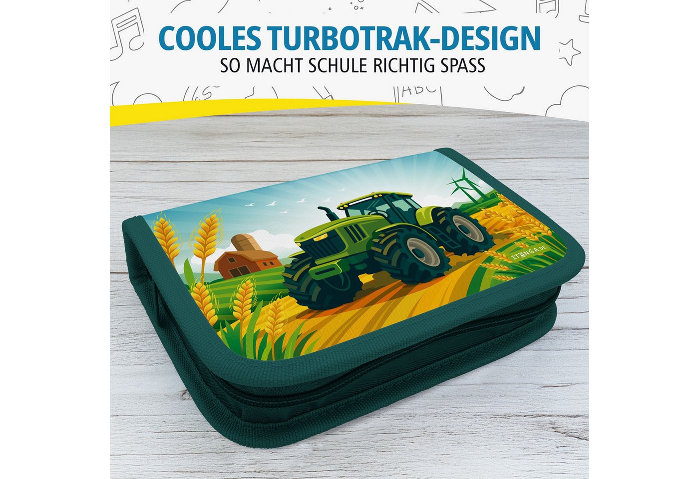 itenga Federmäppchen itenga Schüler-Etui Mäppchen Traktor Turbo Trak 28 teilig (gefüllt) 1- – Bild 2 von 5