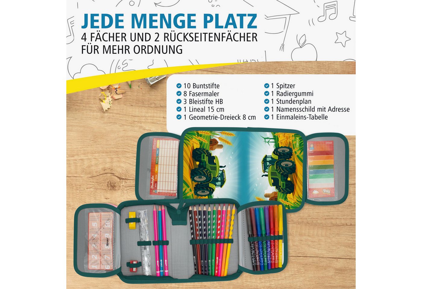 itenga Federmäppchen itenga Schüler-Etui Mäppchen Traktor Turbo Trak 28 teilig (gefüllt) 1- – Bild 4 von 5