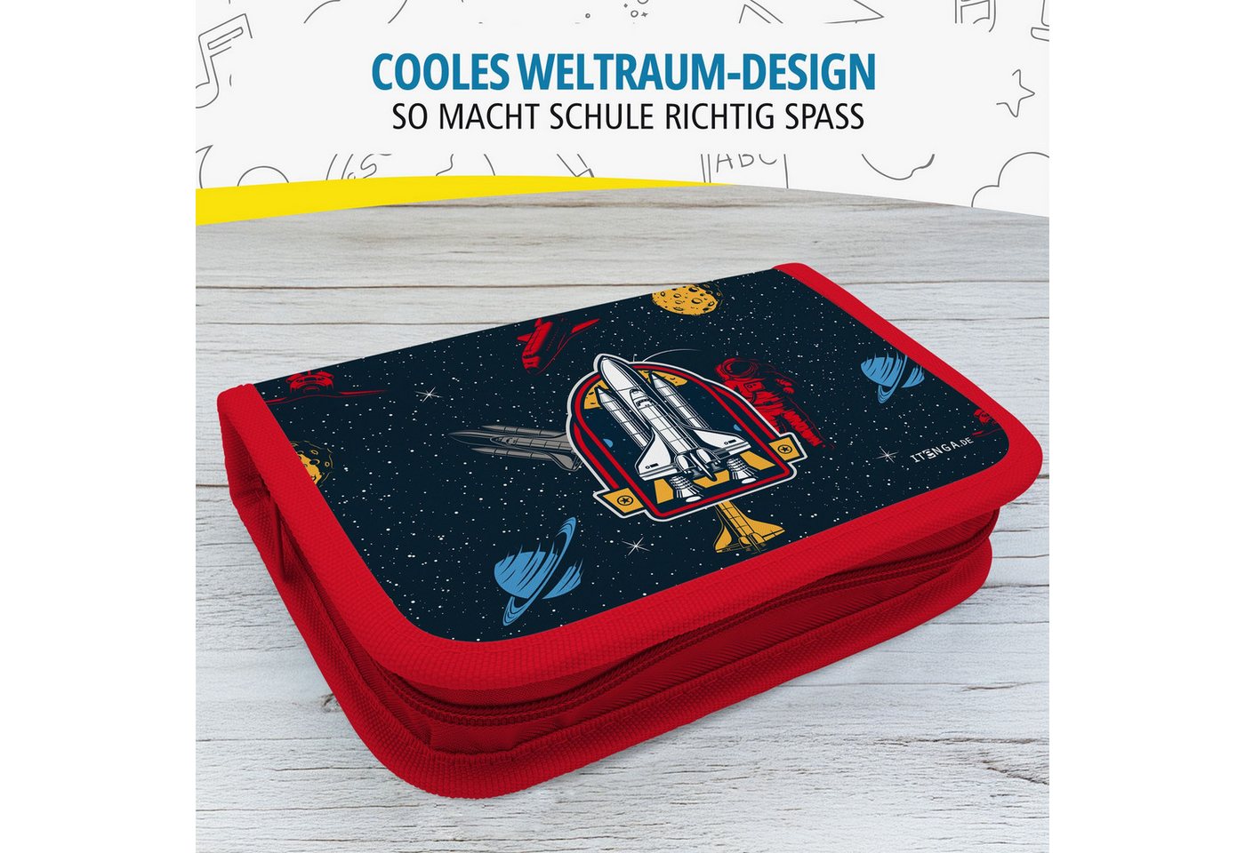 itenga Federmäppchen itenga Schüler-Etui Mäppchen Weltraum 28 teilig (gefüllt) 1-Zipper – Bild 2 von 5