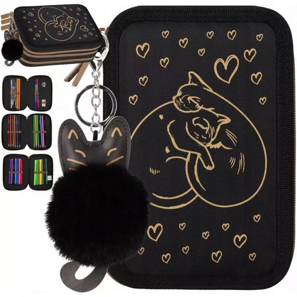 Starpak Federmäppchen Starpak Federmäppchen 3-Fach Mädchen Goldene Katzen Herz mit Zubehör, (1-tlg)