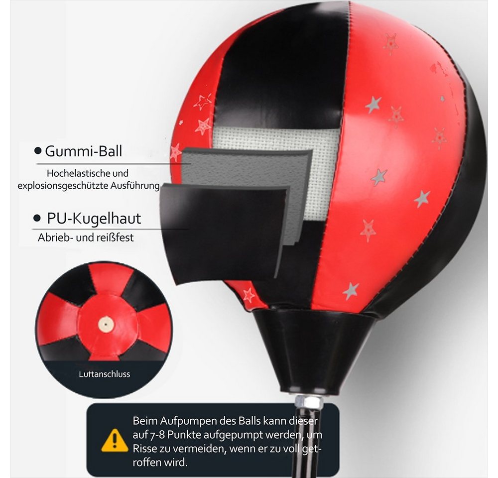 Feel2Home Boxsack Kinder Standboxsack + Boxhandschuhe verstellbar Punching Ball Boxbirne (Trainingsset, 1-tlg., 4-teiliges Set), Spezieller Gummi-Ball – Bild 5 von 5