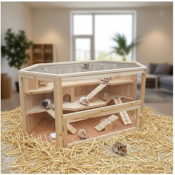 Feel2Home Kleintierkäfig Kleintierkäfig Holz Hamsterstall Meerschweinchenhaus Mäuse Nager Degus, Naturbelassen