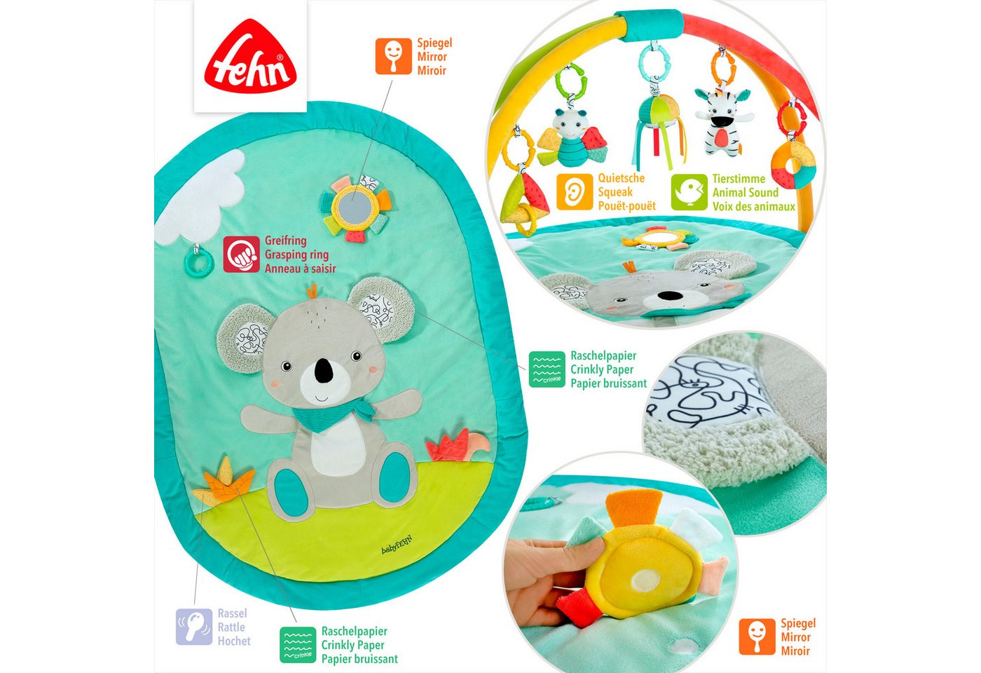 Fehn Baby Gym DoBabyDoo, 3-D-Activity-Decke Koala – Bild 4 von 5