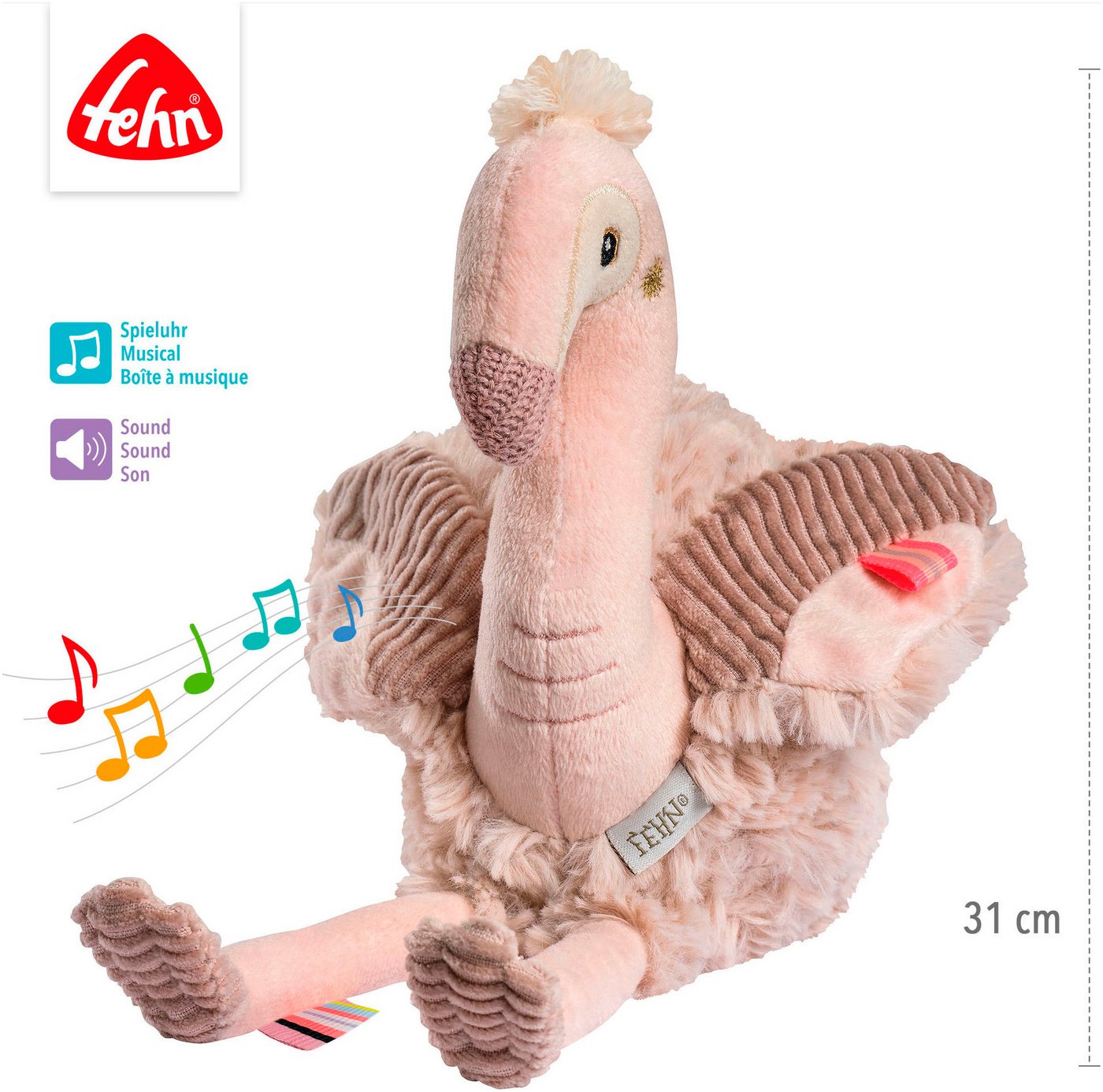 Fehn Kuscheltier Lazy, Crazy & Pink, Einschlafhilfe Flamingo – Bild 5 von 5