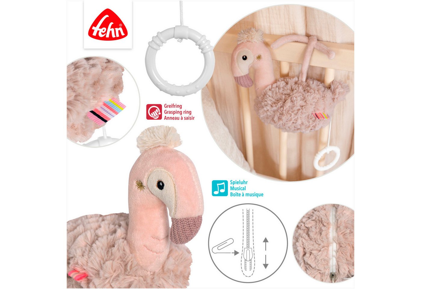 Fehn Spieluhr Lazy, Crazy & Pink, Flamingo – Bild 4 von 5