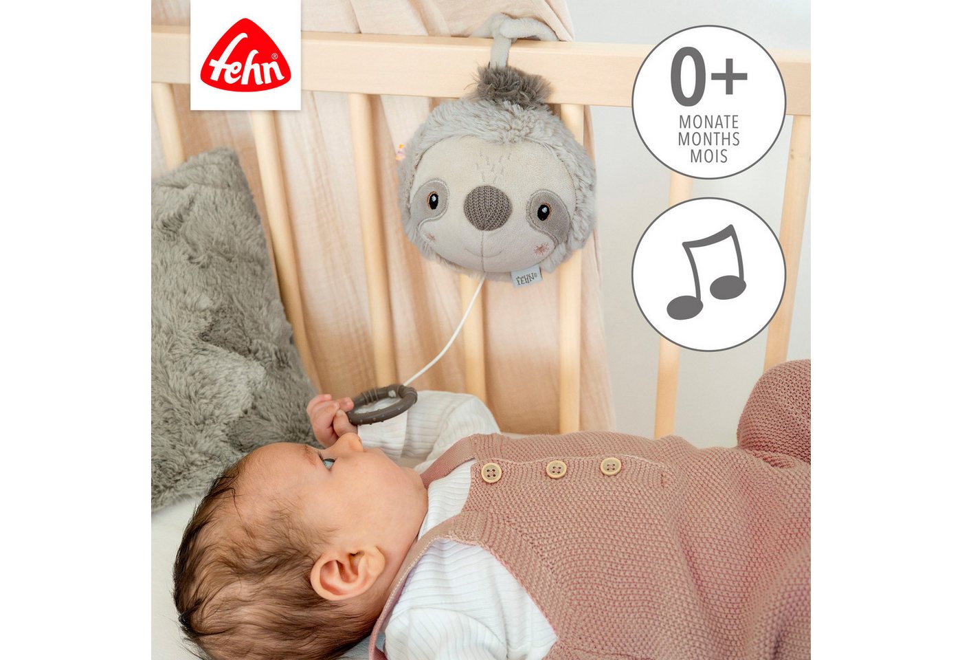 Fehn Spieluhr Lazy, Crazy & Pink, Faultier – Bild 3 von 5