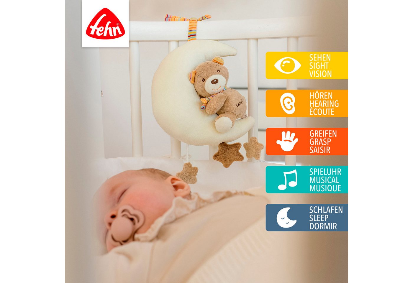 Fehn Spieluhr Rainbow, Teddy im Mond – Bild 2 von 5