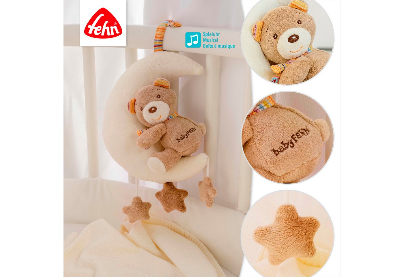 Fehn Spieluhr Rainbow, Teddy im Mond – Bild 4 von 5