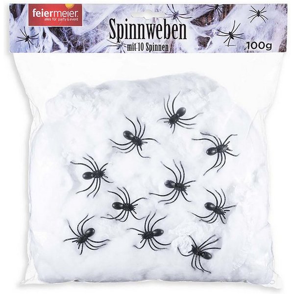 feiermeier Dekoobjekt Halloween Dekoration '100g Spinnweben und 10 Spinn