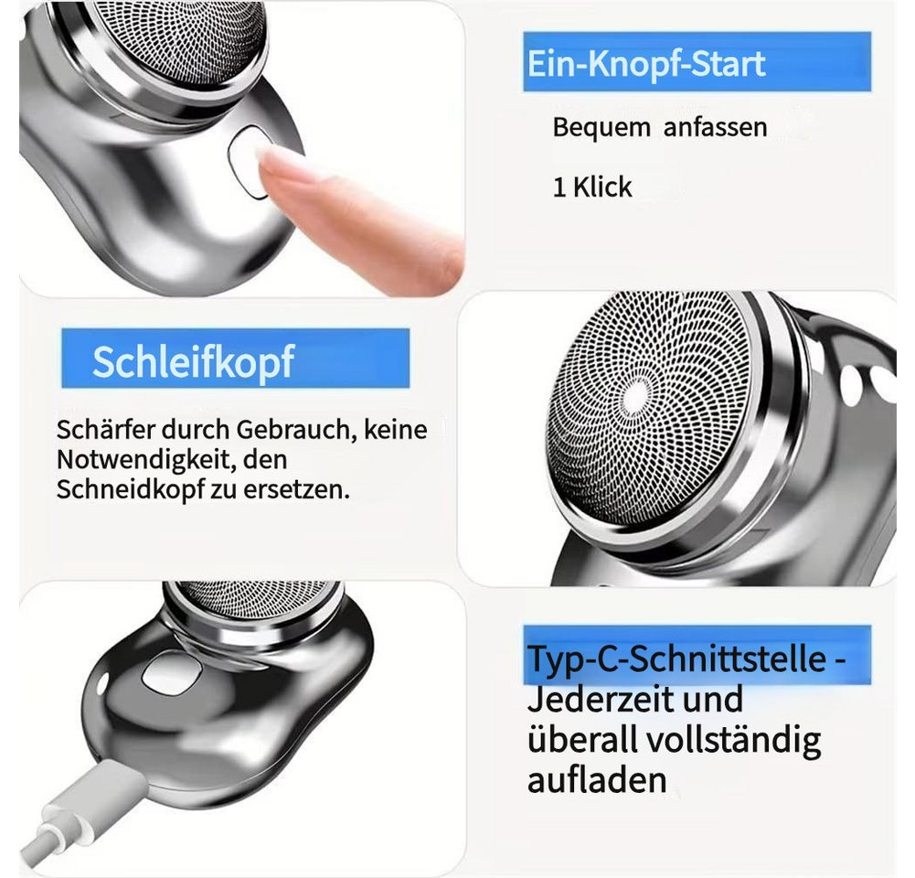 feinlux Elektrorasierer Mini Rasierer, USB mini Shave Tragbarer mit Display, Aufsätze: 1, SmartClick-Präzisionstrimmer, Nass- und Trockenrasierer, Elektrischer  – Bild 3 von 5