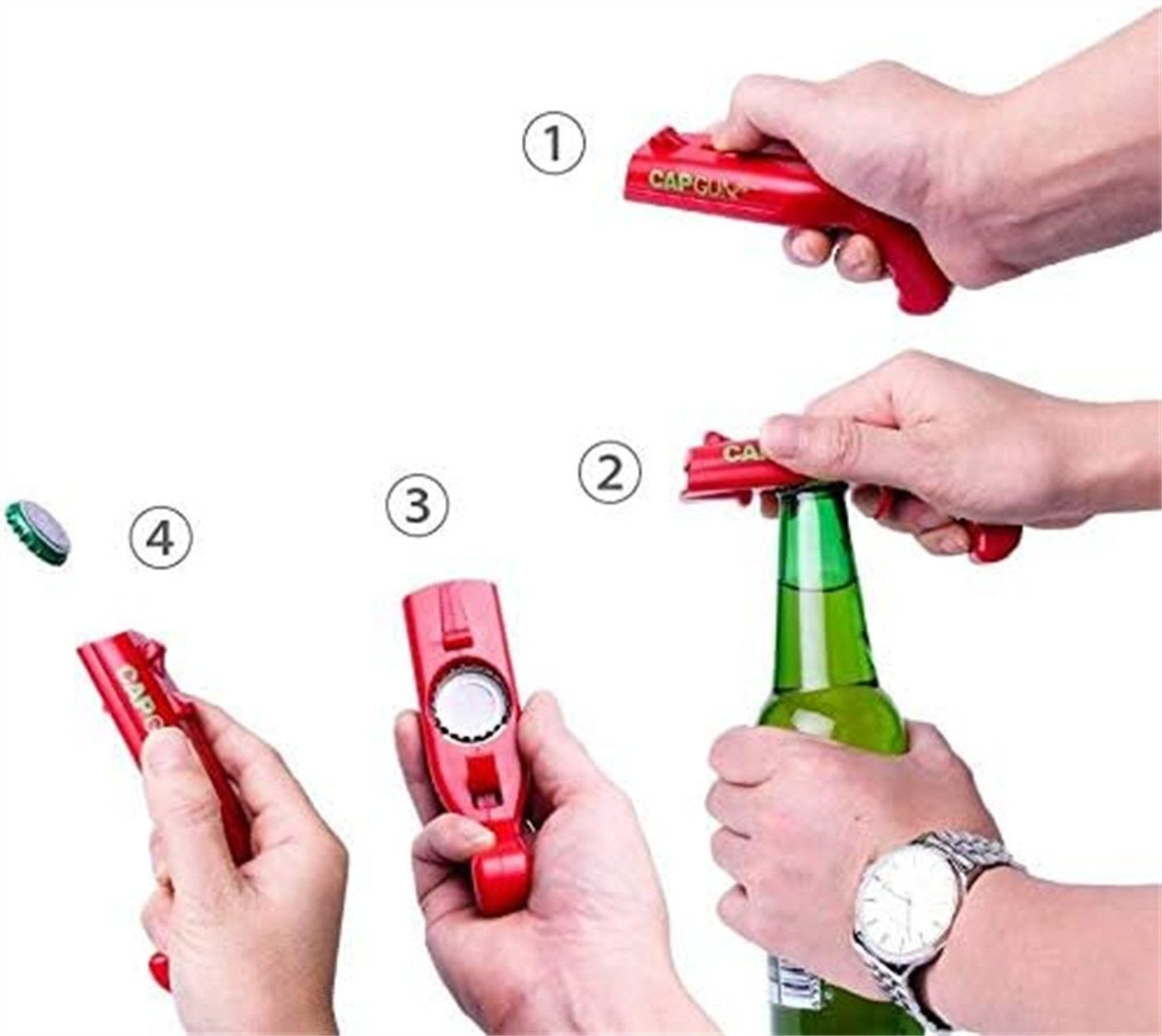 feinlux Flaschenöffner Flaschenöffner in Pistolenform, Dosenöffner (Set, 3-tlg., lustiges Cap-Gun-Design (3-teilig), Bierdeckelpistole, Geschenk für Männer – Bild 5 von 5