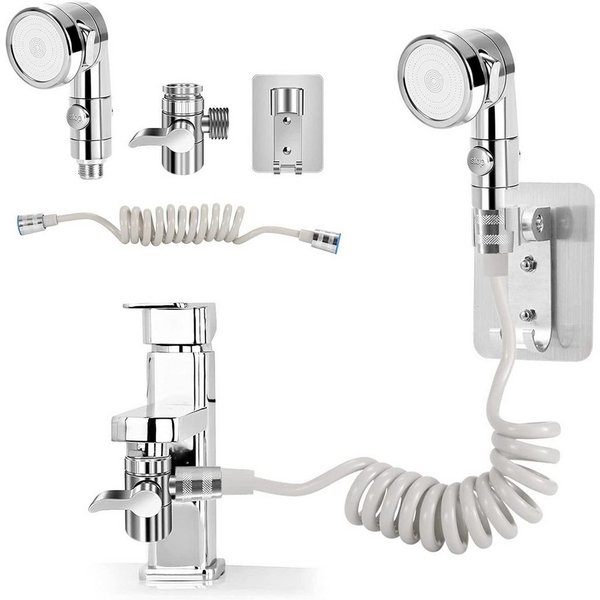 feinlux Handbrause Duschkopf mit Schlauch und Ständer, (Packung, Duschkopf-Set mit Schlauch und Halterung(4 Set), Waschbeckenbrause für Haarwäsche oder Reinigun