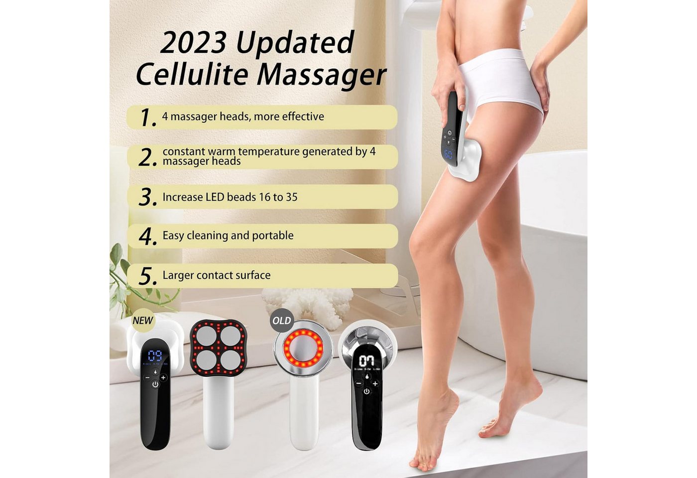 feinlux Massagegerät Massagegerät Massagegerät Ultraschall, Packung, Verbessertes Körpermassagegerät zur Hautstraffung, für Bauch, Oberschenkel, Hüfte, Bein – Bild 3 von 5