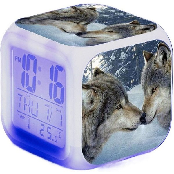 feinlux Wecker Kinder Wecker, mit Temperaturanzeige & nachtlicht, stumm, Muster Wolf Leuchtend, Wochenanzeige, Wecker, Beleuchtung, Dekoration, Thermometer