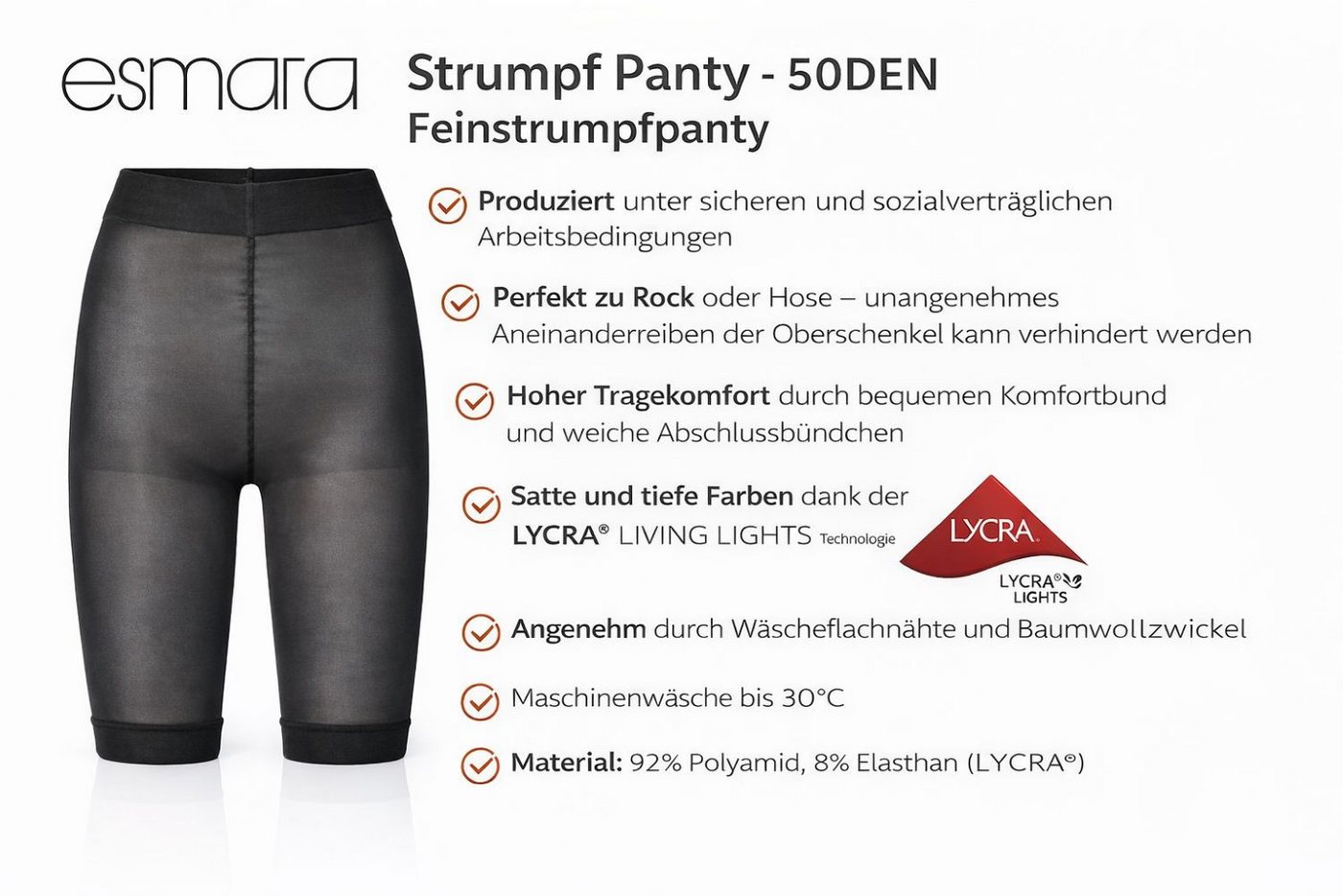 esmara Feinstrumpfhose Esmara Basic 50 Strumpf Panty halbtransparent Schwarz 48-50 50 DEN (Einzelartikel 1 St) 50 DEN halbtransparent Komfortbund bequem – Bild 4 von 4