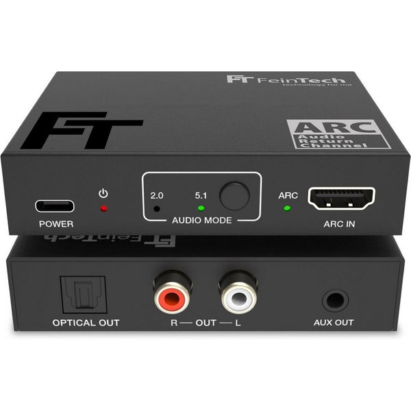 FeinTech AX130 HDMI eARC Audio Extractor Audio-Adapter zu 3,5-mm-Klinke, Toslink, Cinch L/R, für TV, mit Lautstärke-Steuerung