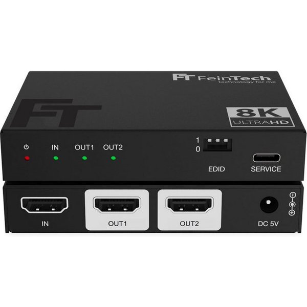 FeinTech HDMI-Splitter SP210 1 in 2 out, HDMI 2.1 4K 120Hz & 8K 60Hz Downscaler CEC-Pass