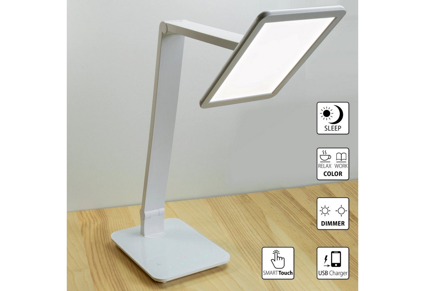FeinTech LED Schreibtischlampe LTL00100, LED fest integriert, Tageslichtweiß, warmweiß, kaltweiß, neutralweiß, SmartTouch, USB – Bild 2 von 5