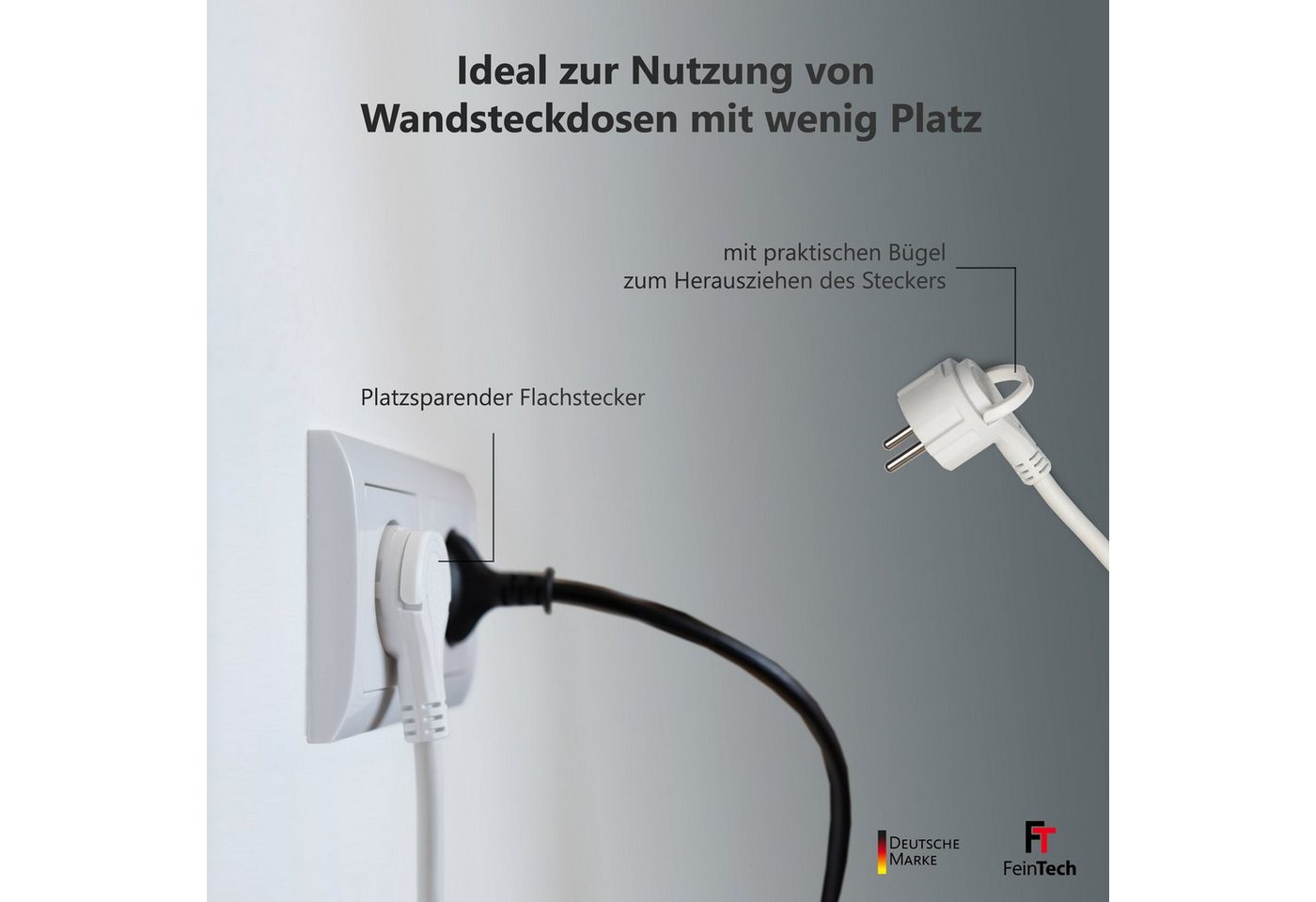 FeinTech Mehrfachsteckdose 4-fach (Ein- / Ausschalter, USB-Anschlüsse, Schalterbeleuchtung, Überspannungschutz, Kabellänge 3.0 m), Flachstecker – Bild 3 von 5