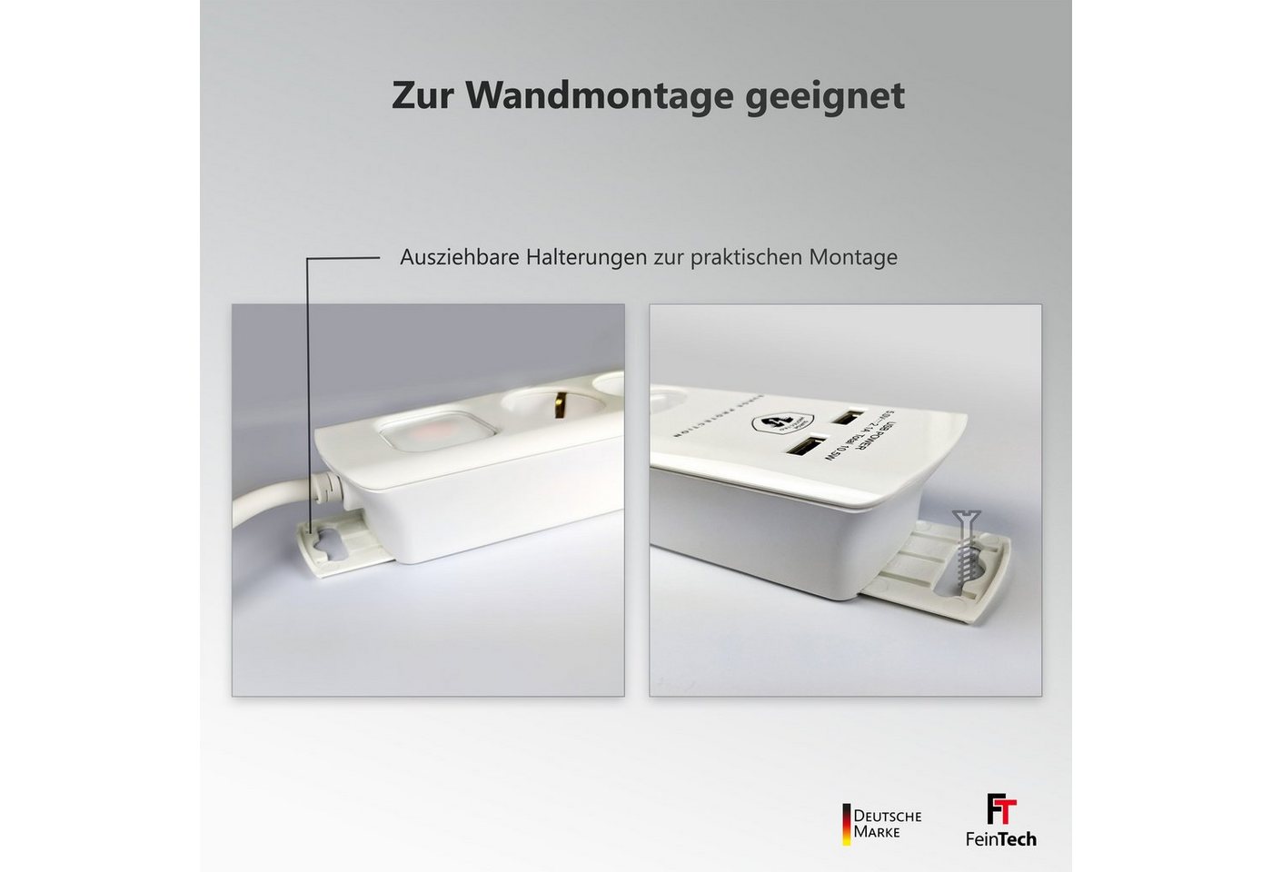 FeinTech Mehrfachsteckdose 6-fach (Ein- / Ausschalter, Schalterbeleuchtung, USB-Anschlüsse, Überspannungsschutz, Kabellänge 1.5 m), Flachstecker – Bild 5 von 5
