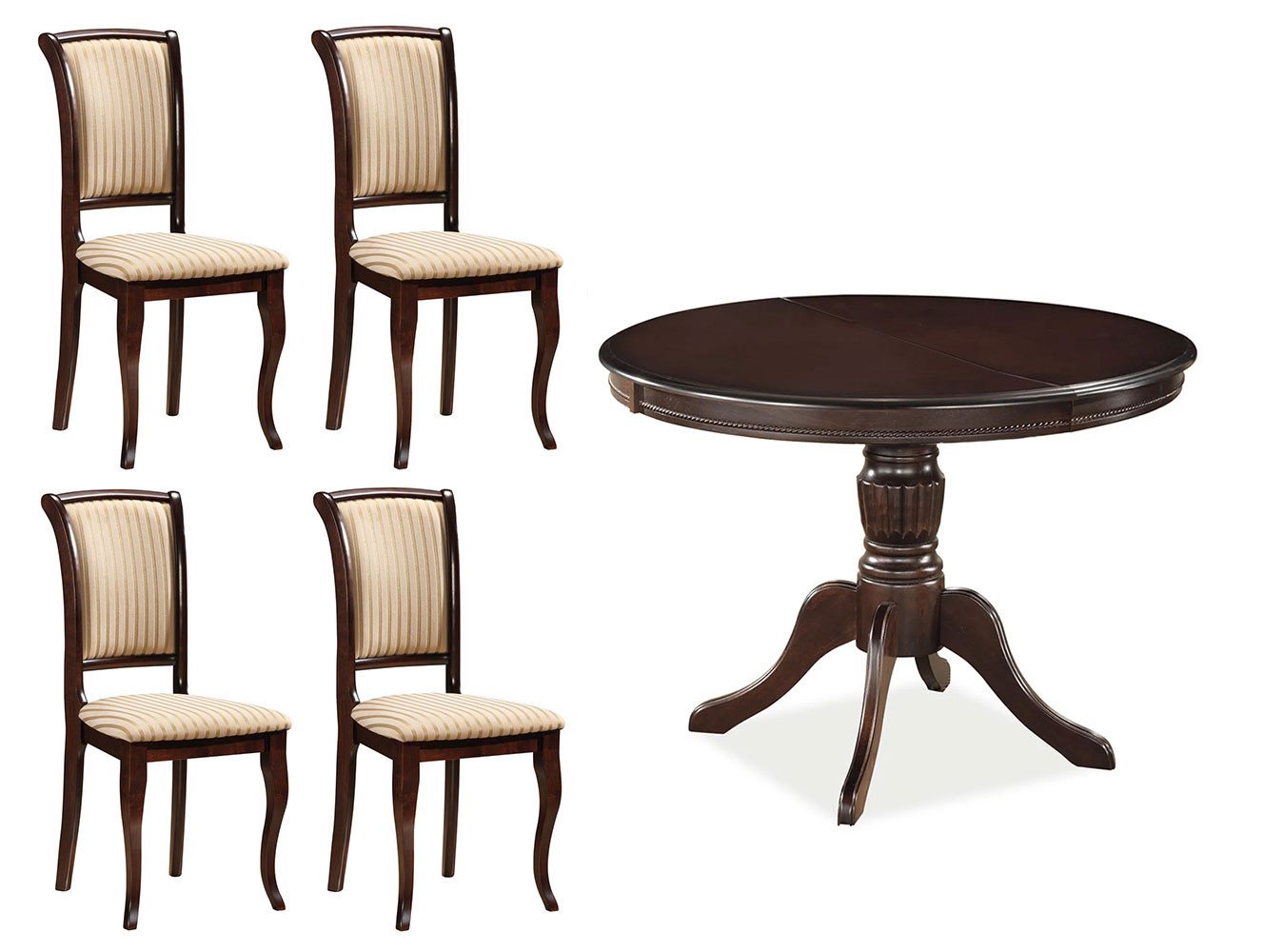 Feldmann-Wohnen Esszimmer-Set Olivia, (ausziehbar Tisch, mit 4 Sttühle, 5-St., moderner Landhausstil, Essgruppe mit Stühle), Esstisch mit 4 Stühle Nussbaum dunk – Bild 2 von 4