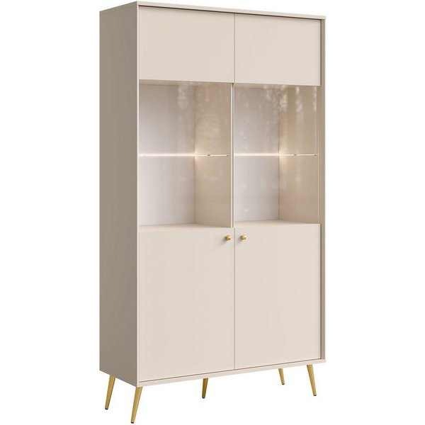 Feldmann-Wohnen Vitrine Rose (2-türig, mit Einlegeböden, mit Glaseinsatz, 1-St., moderne Optik, 2-türig mit Glaseinsatz) 105,5x40,5x191cm 2-türig sandbeige / mi