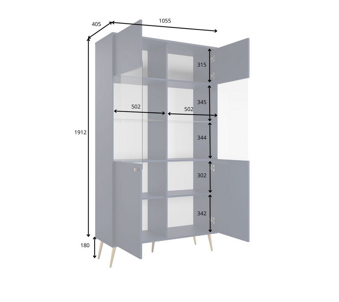 Feldmann-Wohnen Vitrine Rose (2-türig, mit Einlegeböden, mit Glaseinsatz, 1-St., moderne Optik, 2-türig mit Glaseinsatz) 105,5x40,5x191cm 2-türig sandbeige / mi – Bild 3 von 5