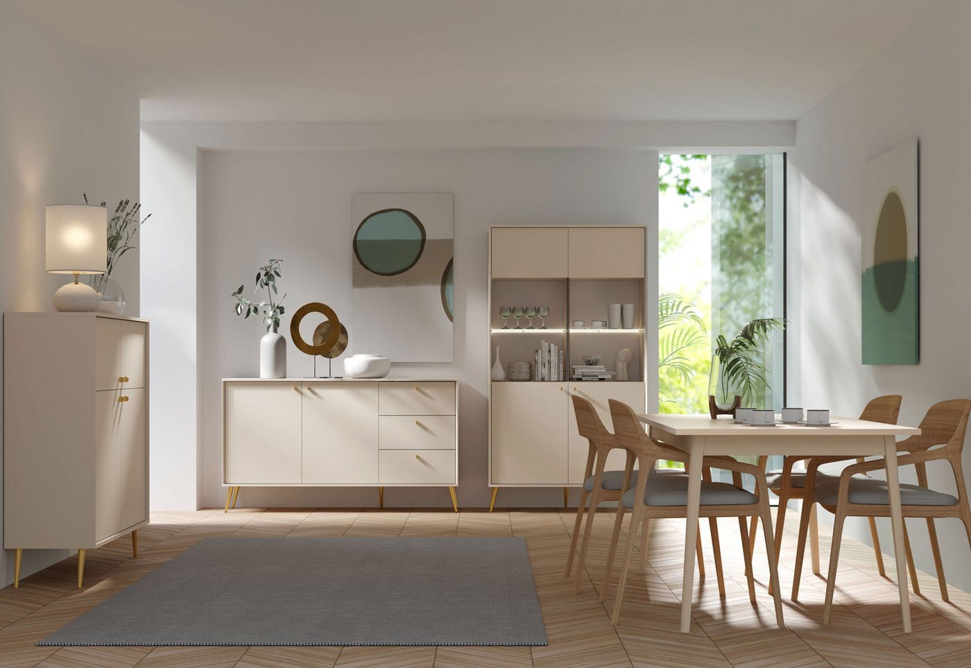 Feldmann-Wohnen Vitrine Rose (2-türig, mit Einlegeböden, mit Glaseinsatz, 1-St., moderne Optik, 2-türig mit Glaseinsatz) 105,5x40,5x191cm 2-türig sandbeige / mi – Bild 5 von 5