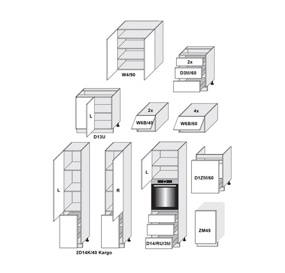 Feldmann-Wohnen Winkelküche Avellino, (Schubladen mit Teilauszug und Selbsteinzug (Blum Metabox), 330x200x243cm, L-Form, Korpus grau/ Front stone grey matt, 16- – Bild 5 von 5