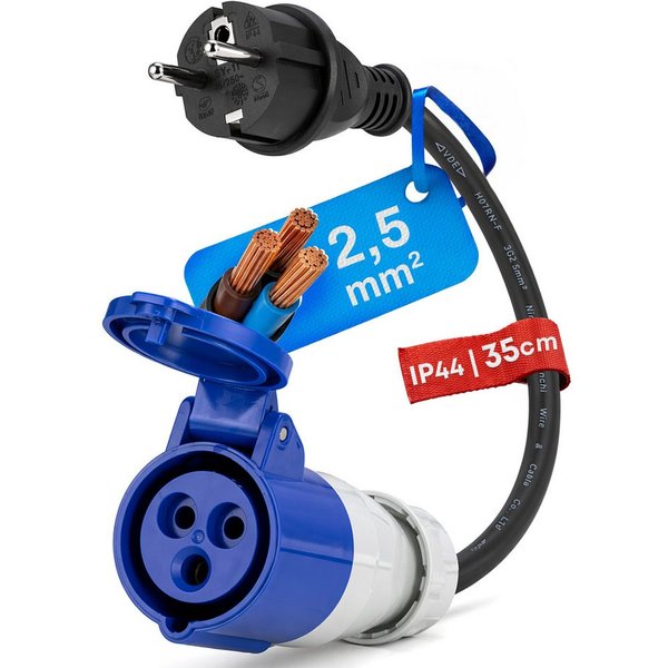 feletec CEE Adapter Schuko Stecker auf CEE Kupplung, 35cm Camping Kabel, IP44 CEE-Adapterkabel